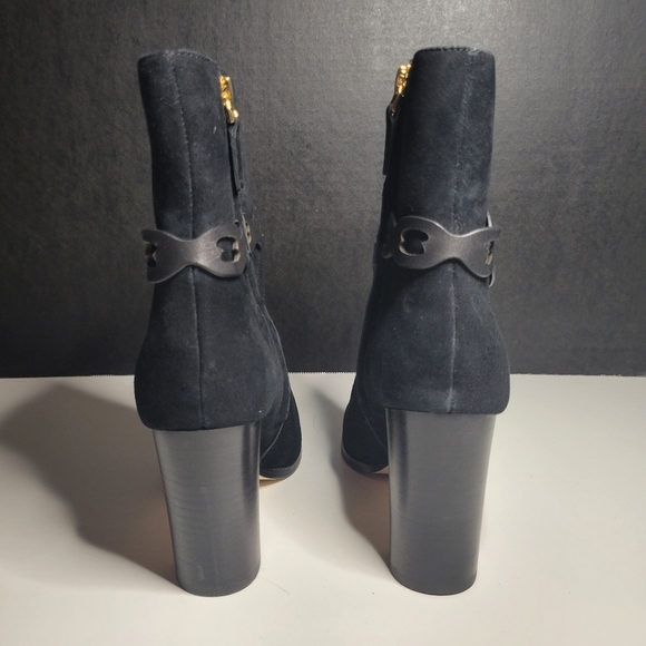 RLL Ralph Lauren Women 6 Boots Abigael Black Suede Zip Calf High Block Heel Edgy - Picture 9 of 15